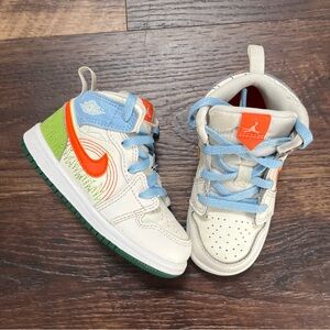 Nike air Jordan 1 mid DX2463-100 “stitch” green orange sneakers shoes 8C toddler